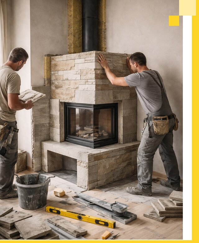 Угловые камины под ключ проект, монтаж и отделка в Каменске-Шахтинском