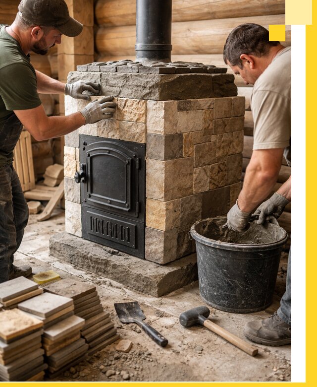 Облицовка банной печи под ключ в Каменске-Шахтинском: камень и плитка