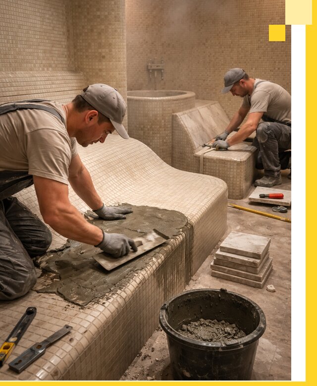 Лежаки для хамама под ключ в Каменске-Шахтинском, проект и монтаж